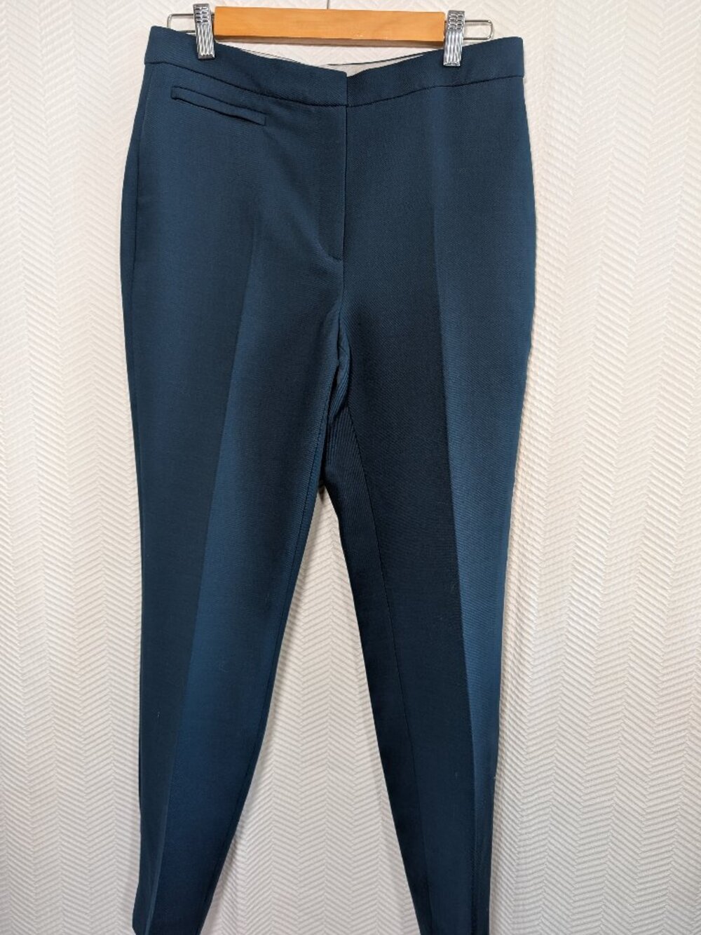 Massimo Dutti Slim Fit Wool Trousers Dark Teal Tailored Pants Office Size 8